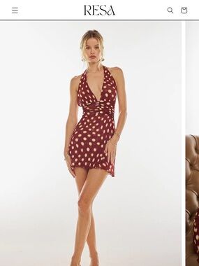 RESA Burgundy Halter Mini Dress with Cream Polka Dots